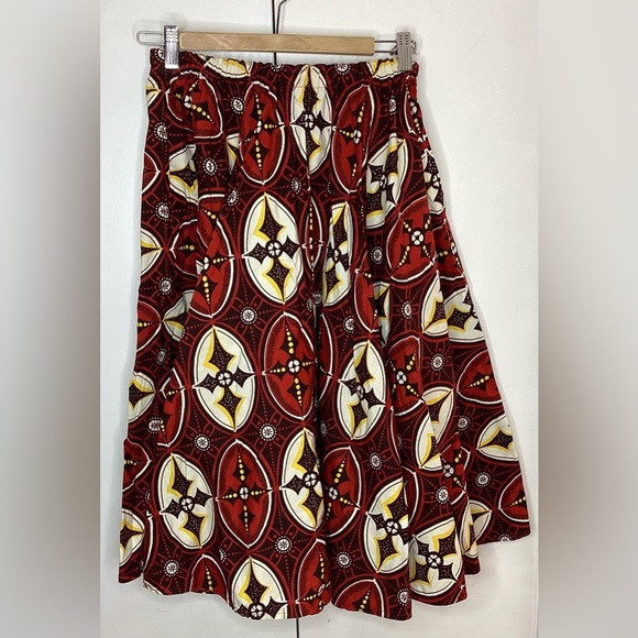 Ankara block print cotton circle skirt with red yellow print small - Picture 2 of 6